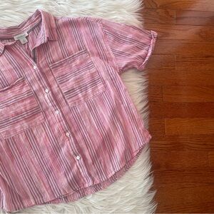 Sundance Pink Striped Short Sleeve Blouse Size Small Cotton Blend